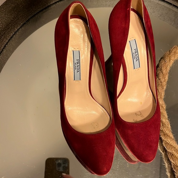Women's Prada Shoes | Prada Burgandy Suede Pumps | Color: Red | Size: - Picture 1 of 5